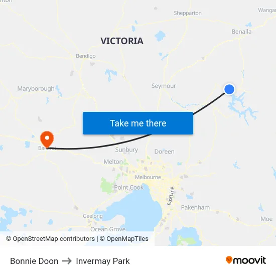 Bonnie Doon to Invermay Park map