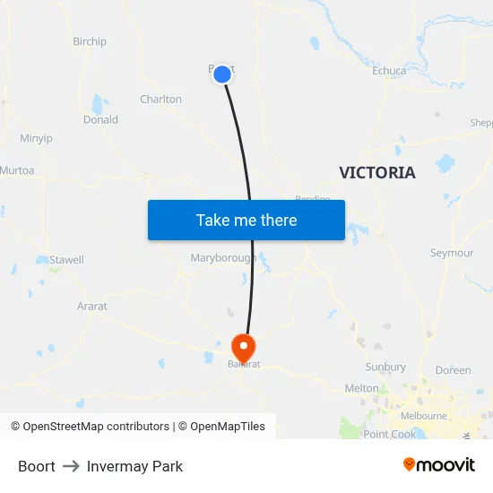 Boort to Invermay Park map