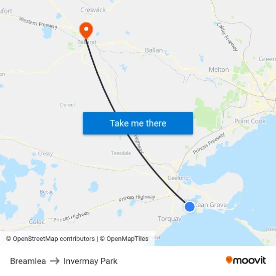 Breamlea to Invermay Park map