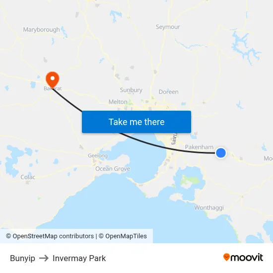 Bunyip to Invermay Park map