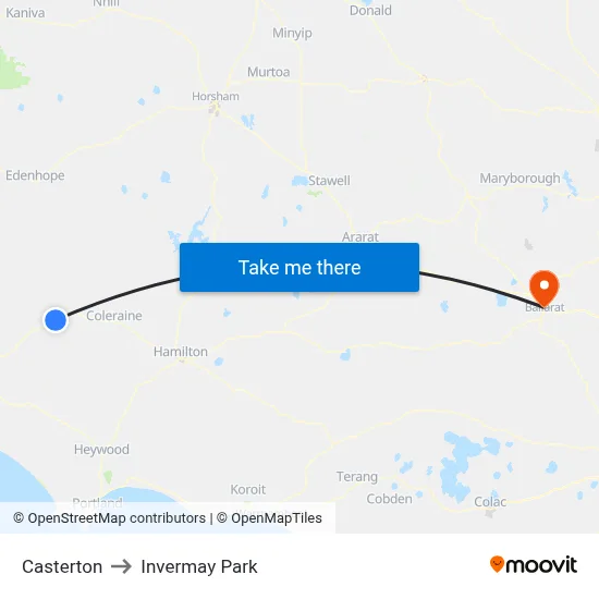 Casterton to Invermay Park map