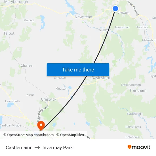 Castlemaine to Invermay Park map