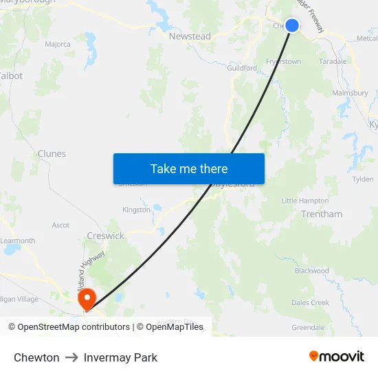 Chewton to Invermay Park map
