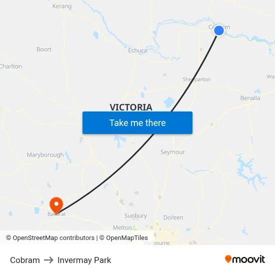 Cobram to Invermay Park map