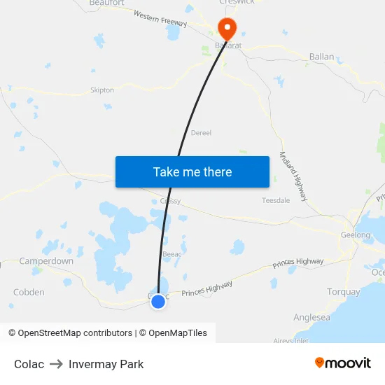 Colac to Invermay Park map