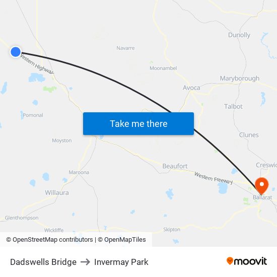 Dadswells Bridge to Invermay Park map