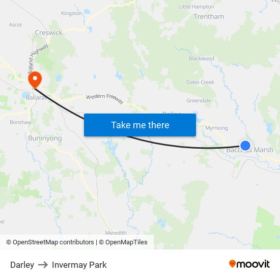 Darley to Invermay Park map