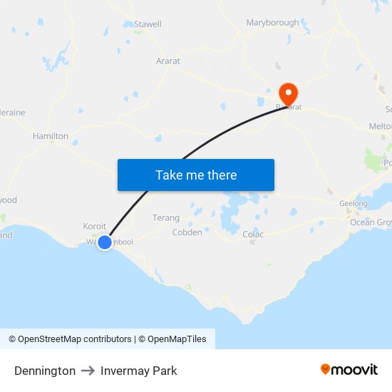 Dennington to Invermay Park map