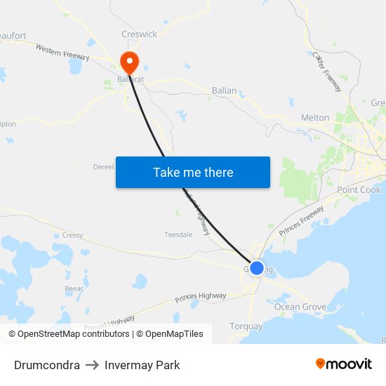 Drumcondra to Invermay Park map