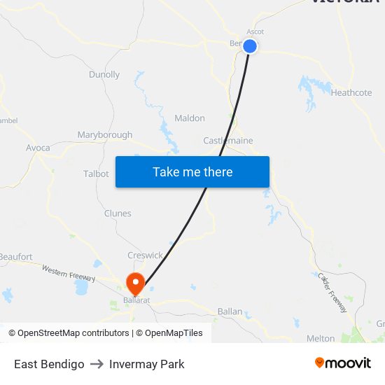 East Bendigo to Invermay Park map