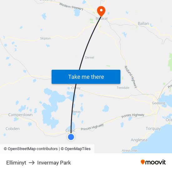 Elliminyt to Invermay Park map