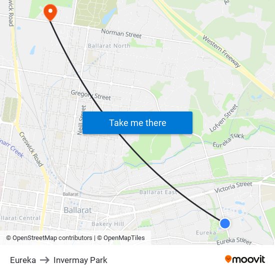 Eureka to Invermay Park map
