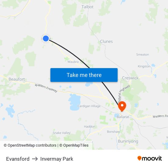 Evansford to Invermay Park map