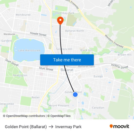 Golden Point (Ballarat) to Invermay Park map