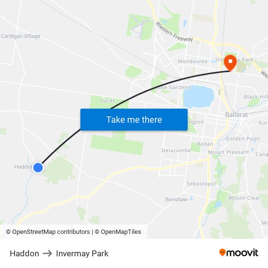 Haddon to Invermay Park map