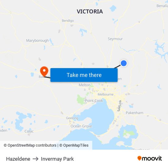 Hazeldene to Invermay Park map