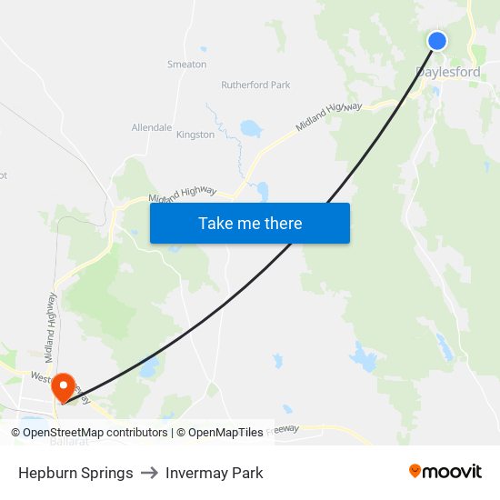 Hepburn Springs to Invermay Park map