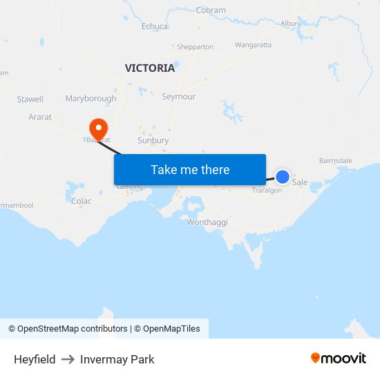 Heyfield to Invermay Park map