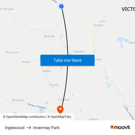 Inglewood to Invermay Park map