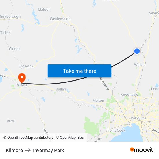 Kilmore to Invermay Park map