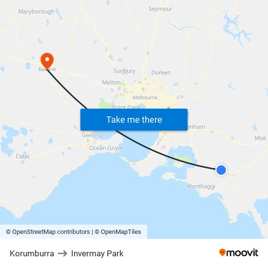 Korumburra to Invermay Park map