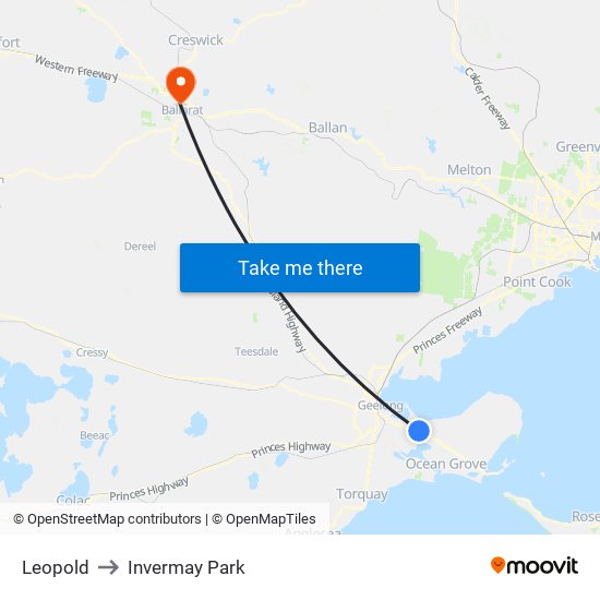 Leopold to Invermay Park map