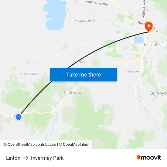 Linton to Invermay Park map