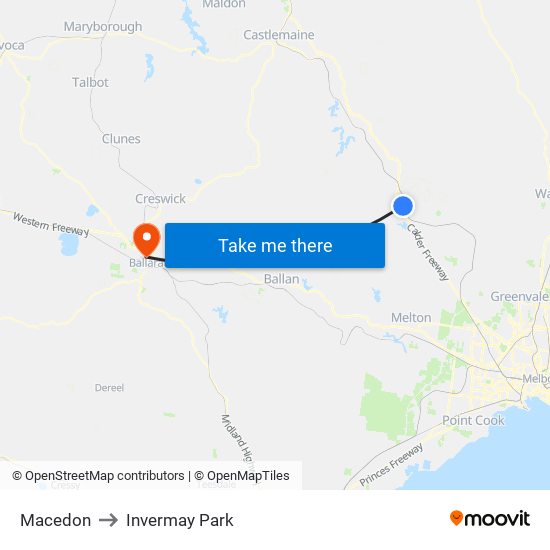 Macedon to Invermay Park map