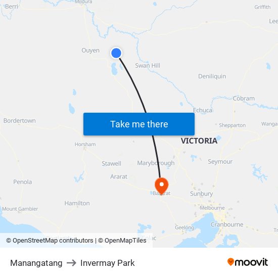 Manangatang to Invermay Park map