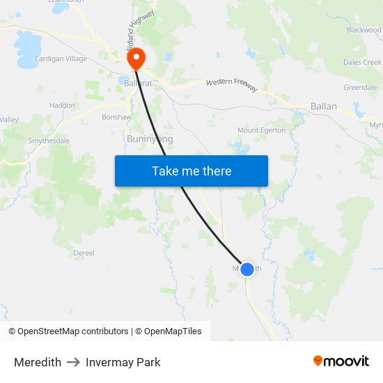 Meredith to Invermay Park map