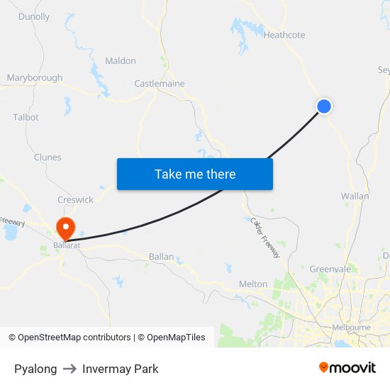 Pyalong to Invermay Park map