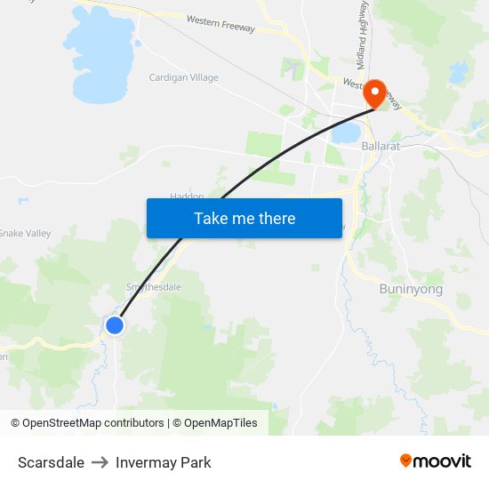 Scarsdale to Invermay Park map