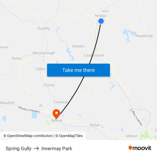 Spring Gully to Invermay Park map