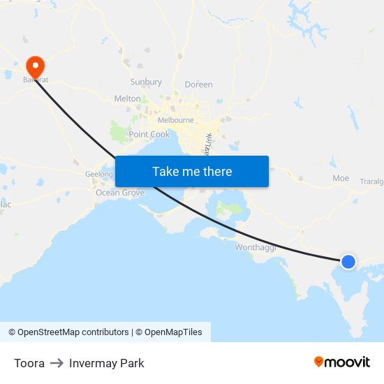 Toora to Invermay Park map