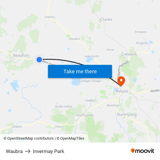 Waubra to Invermay Park map