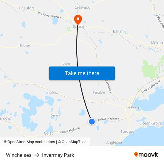 Winchelsea to Invermay Park map