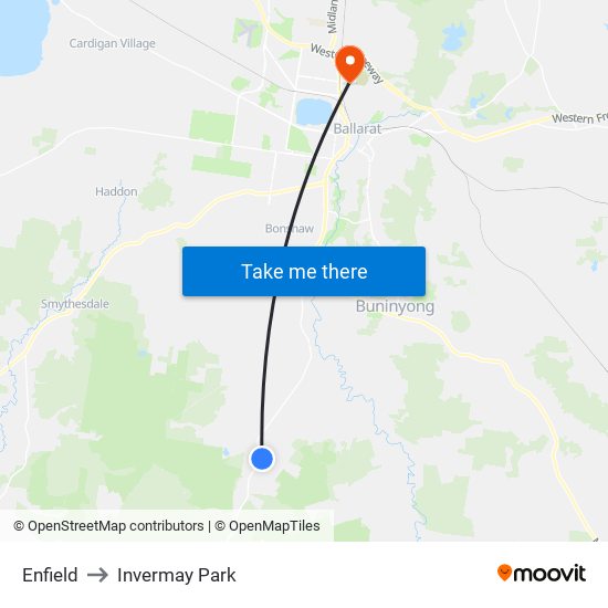 Enfield to Invermay Park map