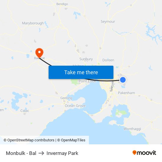 Monbulk - Bal to Invermay Park map