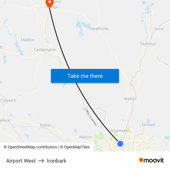 Airport West to Ironbark map