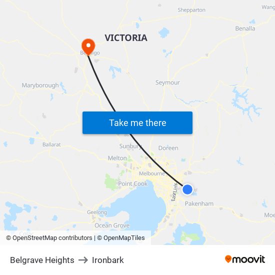 Belgrave Heights to Ironbark map