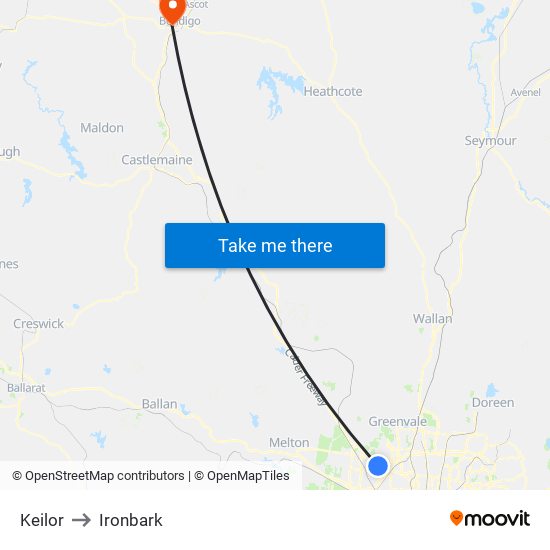 Keilor to Ironbark map