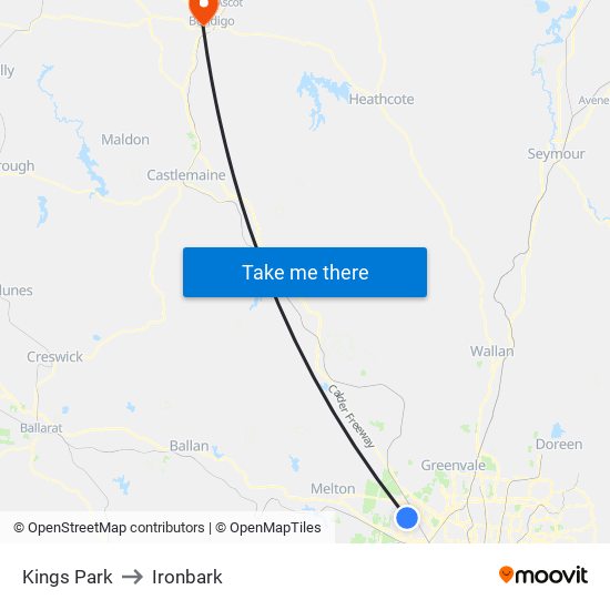 Kings Park to Ironbark map