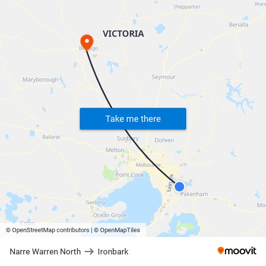 Narre Warren North to Ironbark map