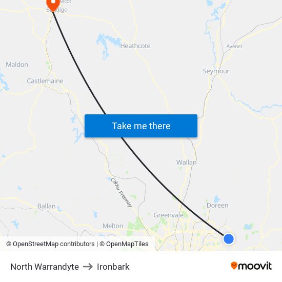 North Warrandyte to Ironbark map