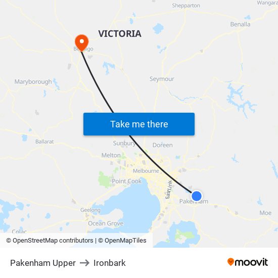 Pakenham Upper to Ironbark map