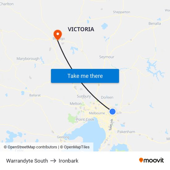 Warrandyte South to Ironbark map