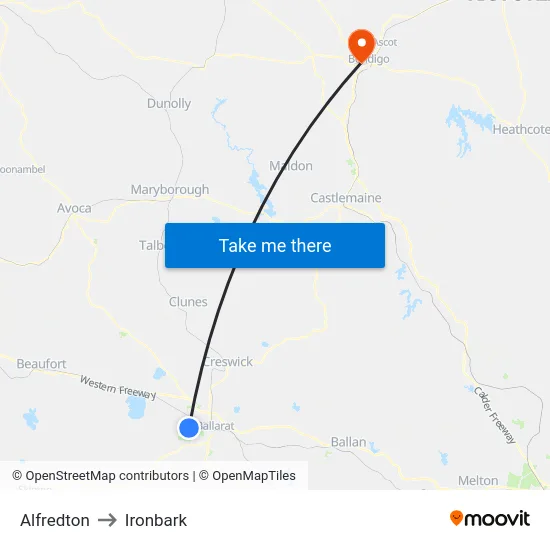 Alfredton to Ironbark map