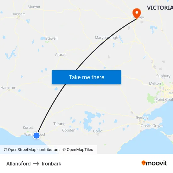 Allansford to Ironbark map