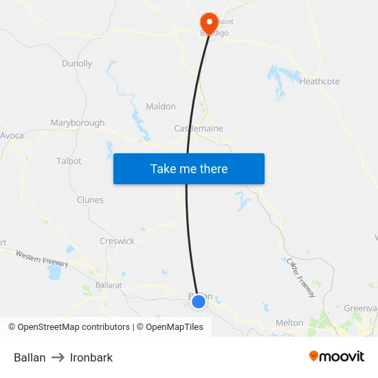 Ballan to Ironbark map