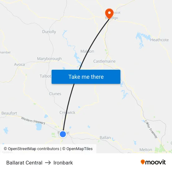 Ballarat Central to Ironbark map